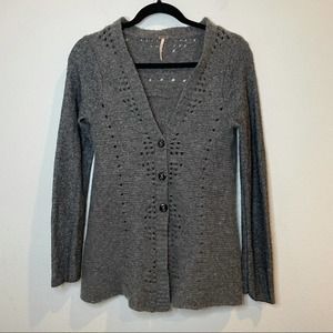 Free People Gray Lace Embroidered Cardigan